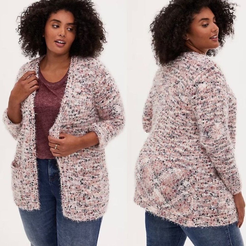 Torrid Fuzzy Multicolor Popcorn Knit Open Front Cardigan Sz 1